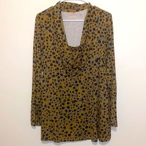 Large LOGO Lori Goldstein Brown Green Black Long Sleeve Cowl Neck Shirt-So Soft!
